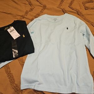 Polo by Ralph Lauren Boys Hunyer Green And Light Blue Long Sleeve Tees